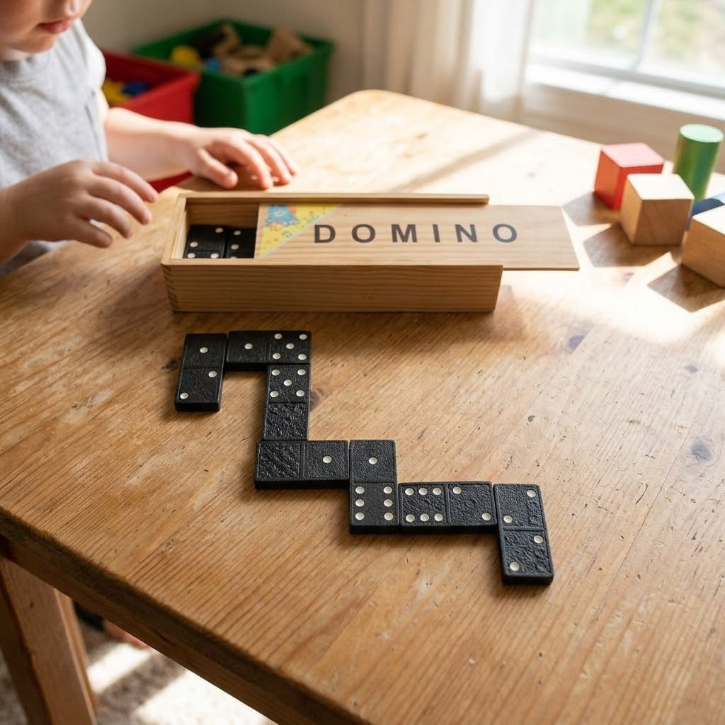 Dominoes Double Six in Wooden Box 15 x 5 cm - lifestyle photo