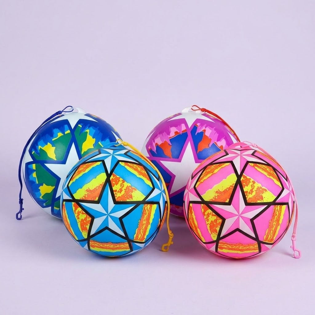 Star Pattern Kick Ball with Carabiner Clip 25 cm - studio photo