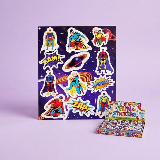 Superhero Stickers Sheet of 12 Party Favour - studio photo