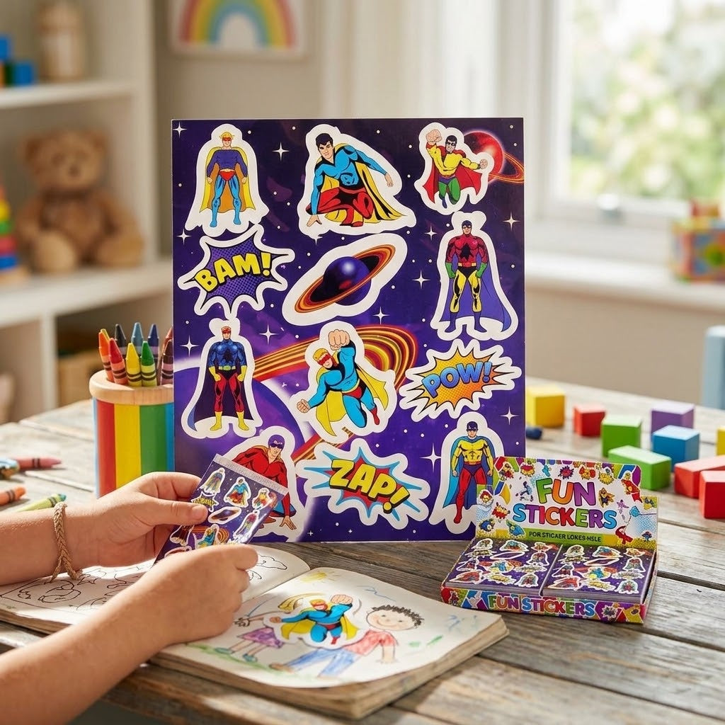 Superhero Stickers Sheet of 12 Party Favour - lifestyle photo