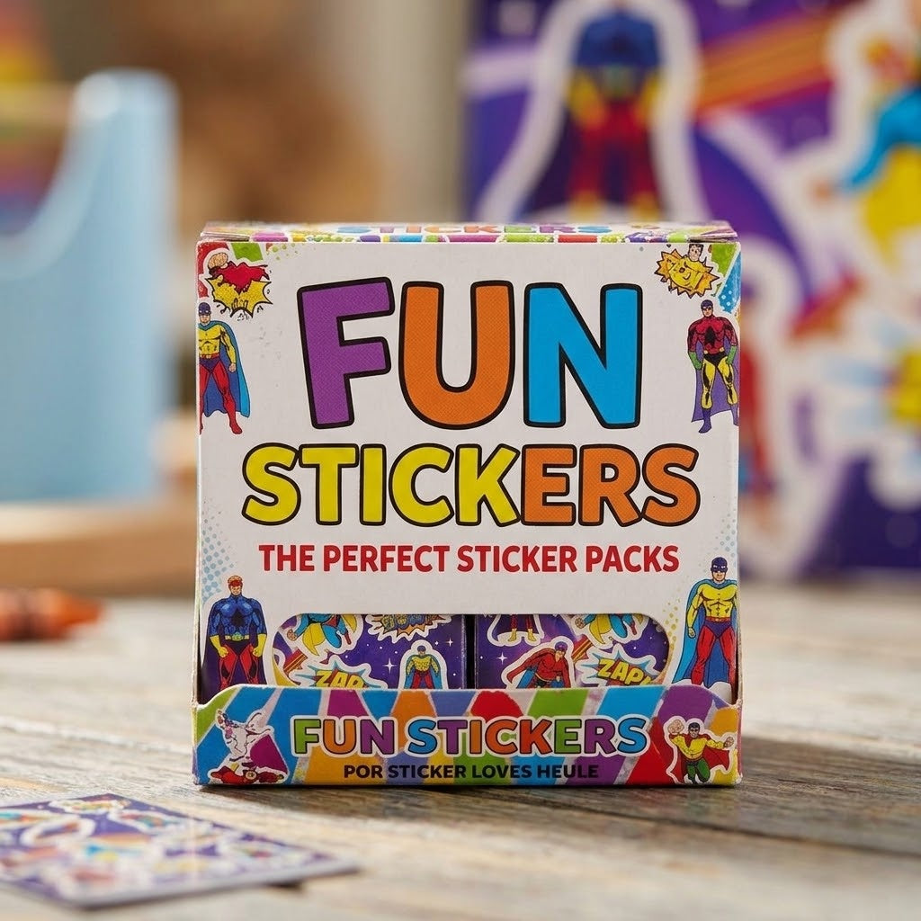 Superhero Stickers Sheet of 12 Party Favour - close-up