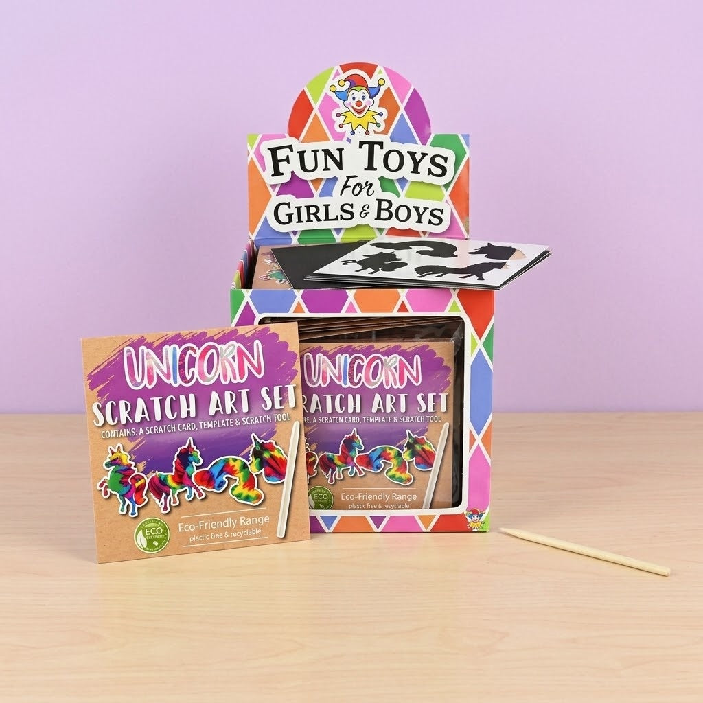 Unicorn Scratch Art Kit Kraft Pouch with Stencil - studio photo