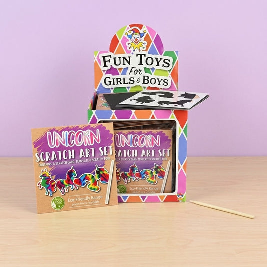 Unicorn Scratch Art Kit Kraft Pouch with Stencil - studio photo
