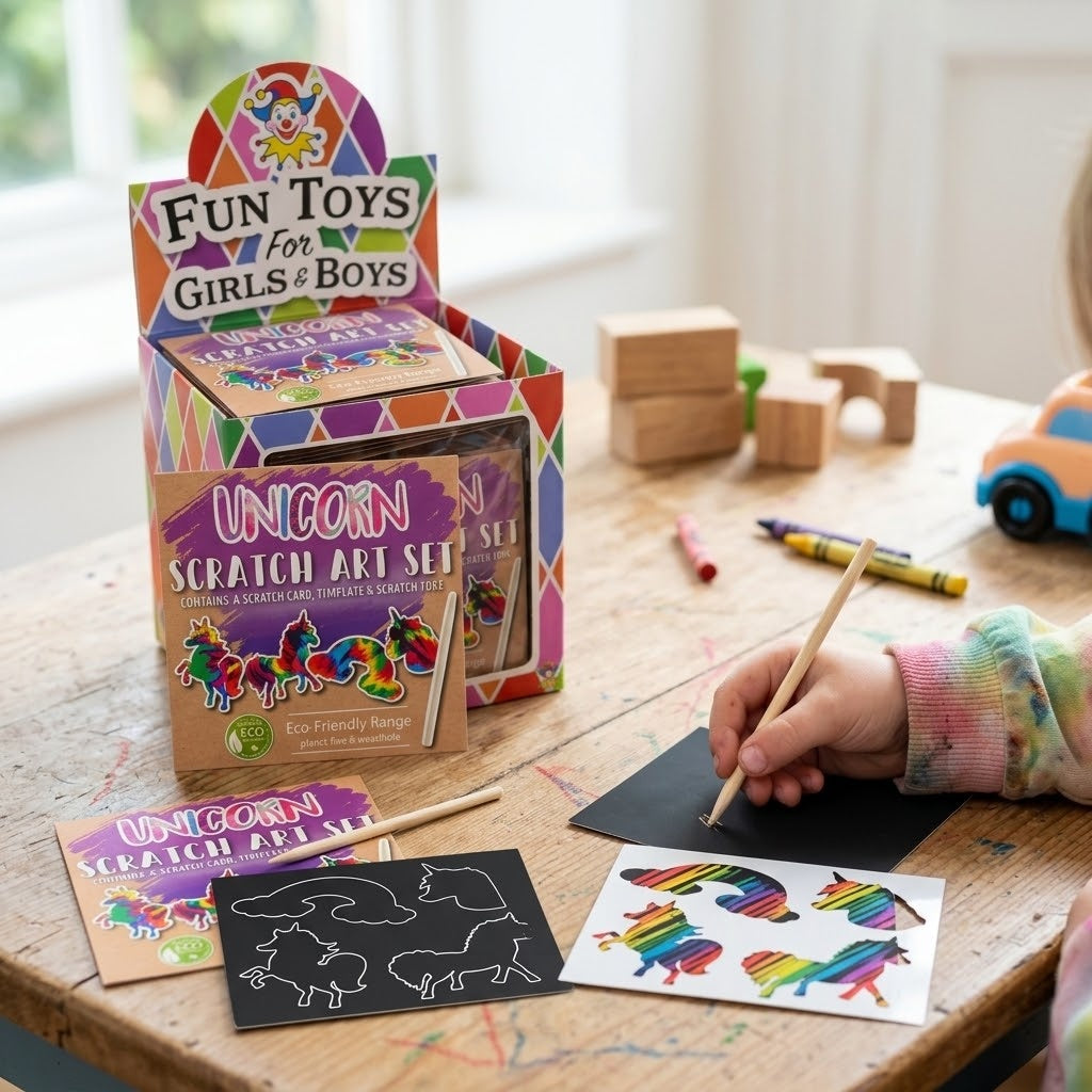 Unicorn Scratch Art Kit Kraft Pouch with Stencil - lifestyle photo