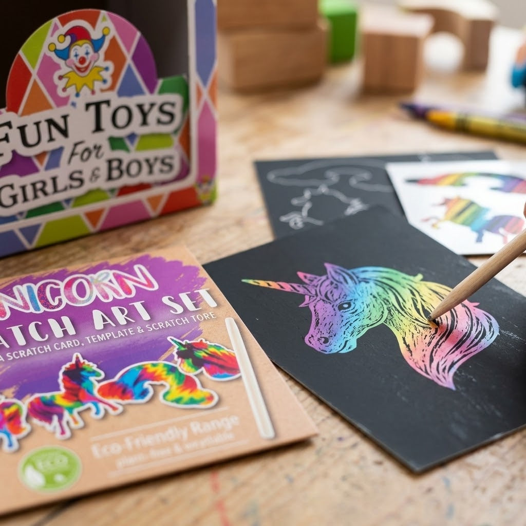 Unicorn Scratch Art Kit Kraft Pouch with Stencil - close-up