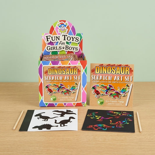 Dinosaur Scratch Art Kit Kraft Pouch with Stencil - studio photo