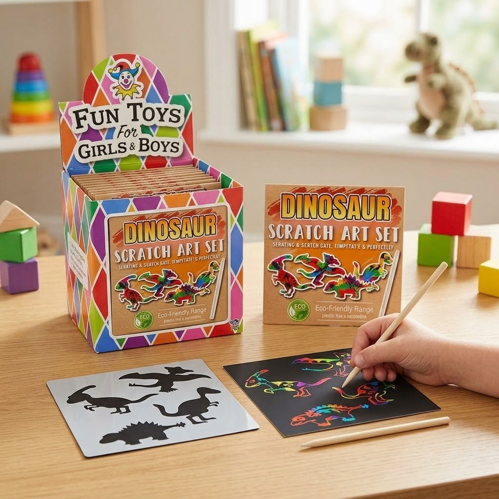 Dinosaur Scratch Art Kit Kraft Pouch with Stencil - lifestyle photo