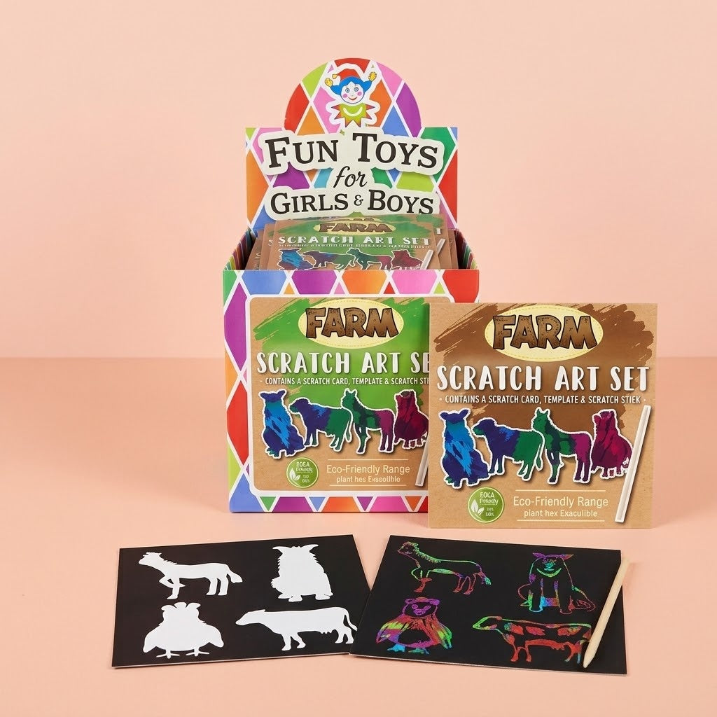 Farm Animals Scratch Art Kit Kraft Pouch with Stencil - studio photo