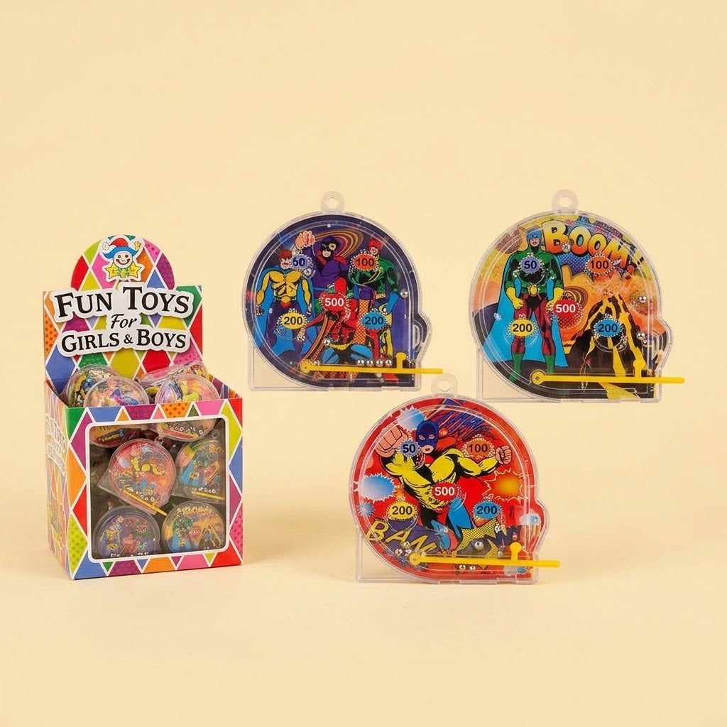 Superhero Mini Pinball Game 5.5 cm Party Favour - studio photo