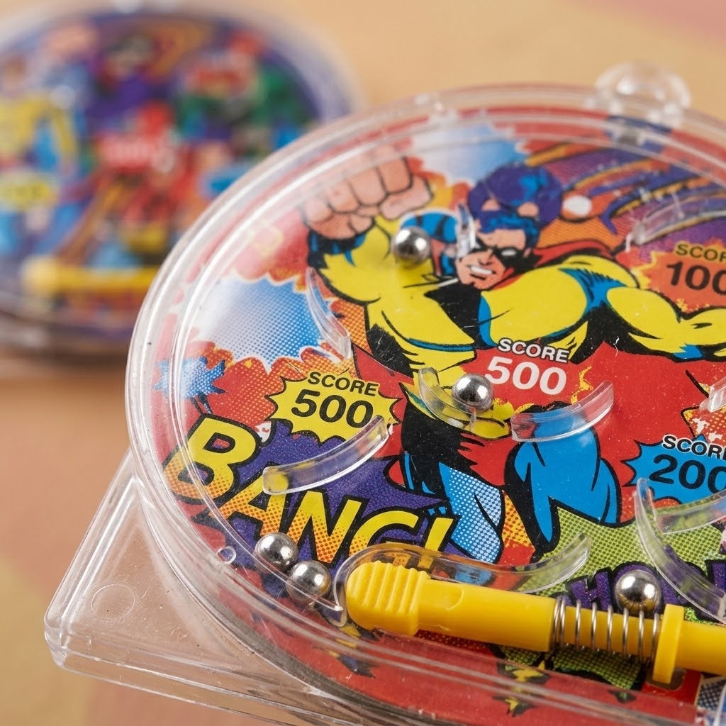 Superhero Mini Pinball Game 5.5 cm Party Favour - close-up