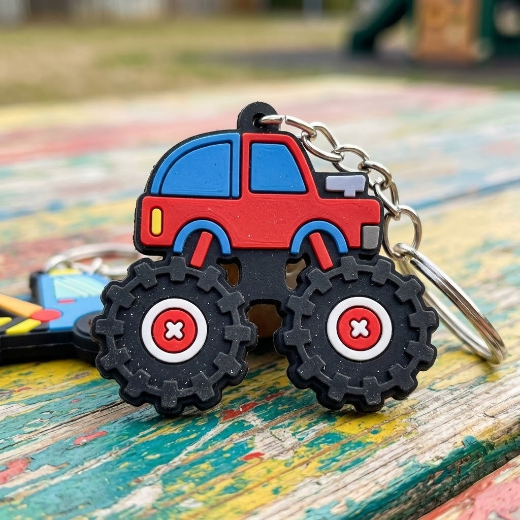 Construction Vehicle Keychain Digger Keyring Assorted - close-up