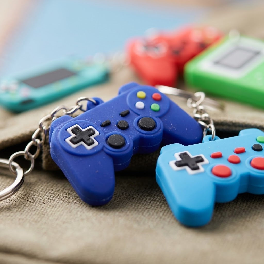 Gamer Keychain Video Game Keyring Assorted - close-up