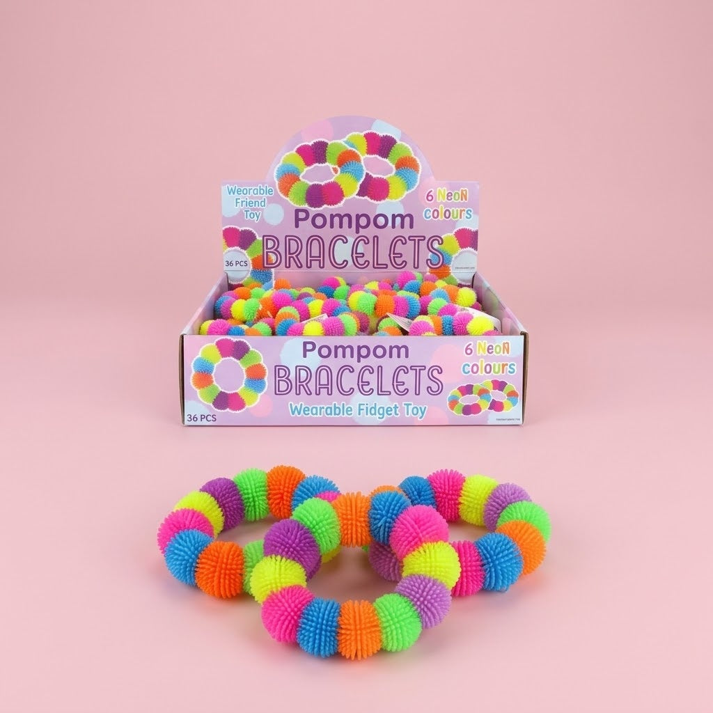 Stretchy Pompom Bracelet Puffy Kids Party Favour - studio photo