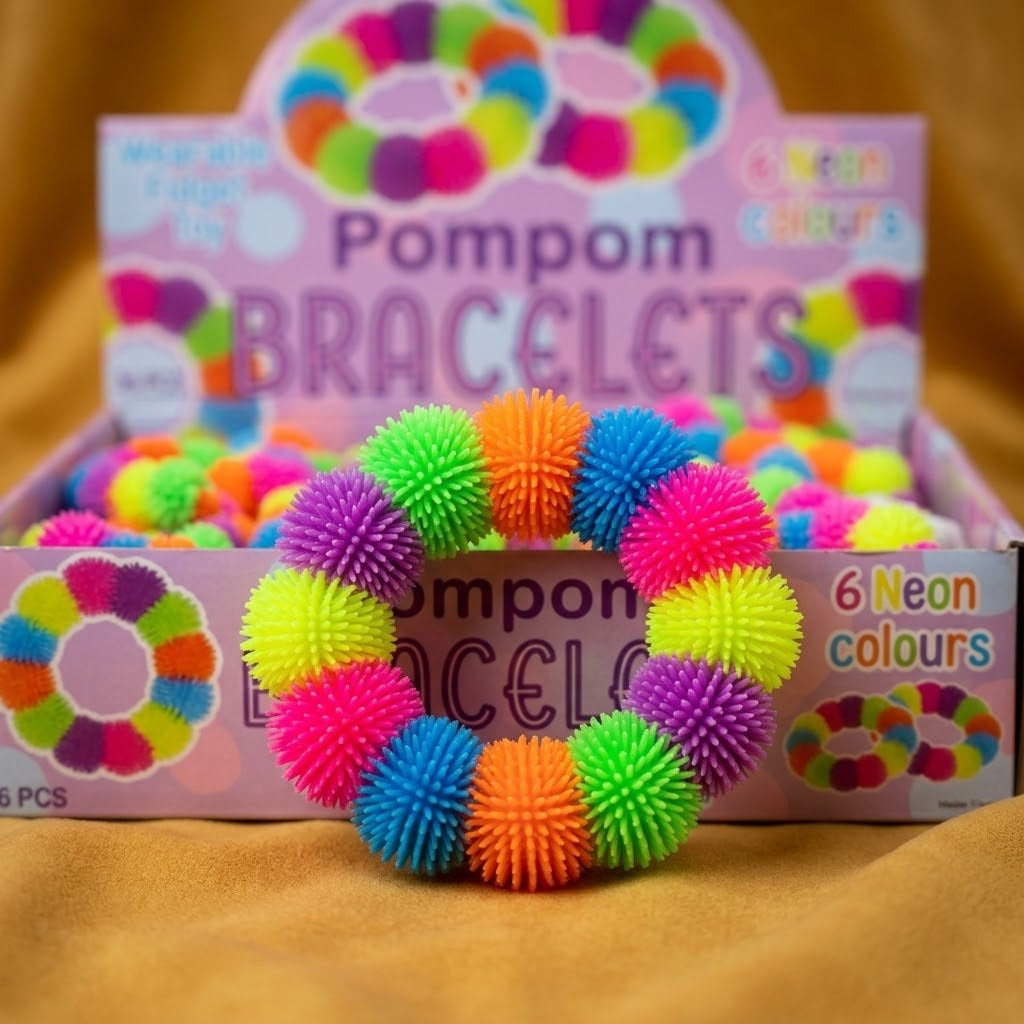 Stretchy Pompom Bracelet Puffy Kids Party Favour - close-up
