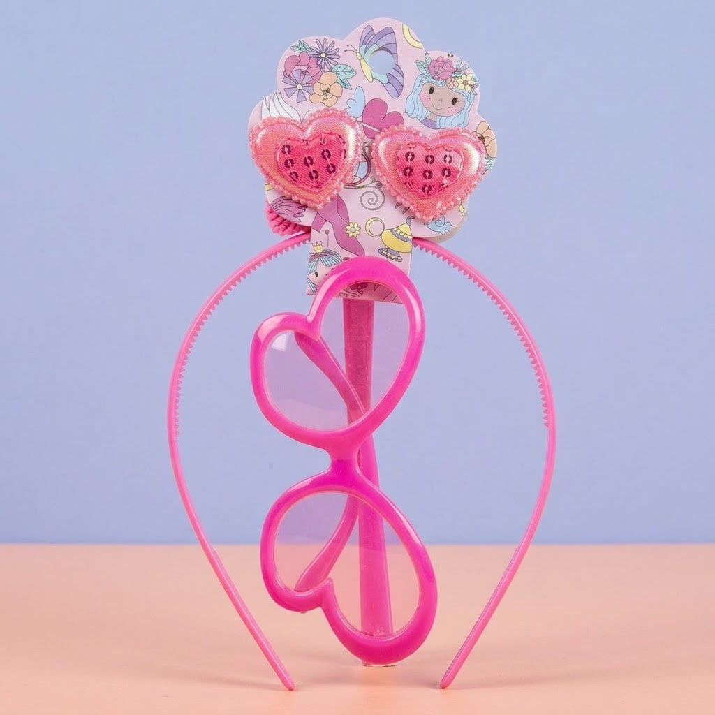 Girls Beauty Set Headband, Glasses and 2 Scrunchies - studio photo