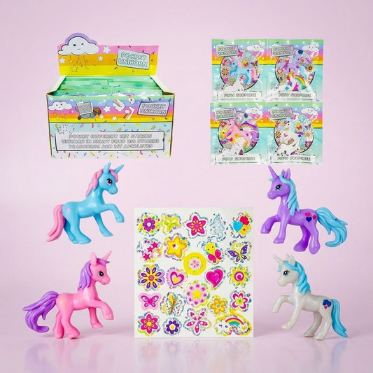 Pocket Unicorn Figure with Glitter Stickers Mini Toy - studio photo