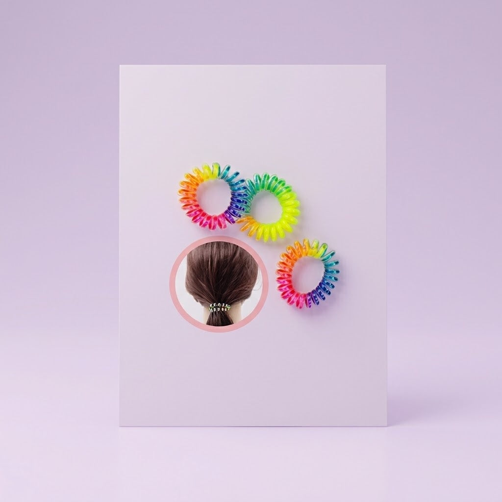 Rainbow Spiral Hair Elastic Coil Hair Tie - studio photo