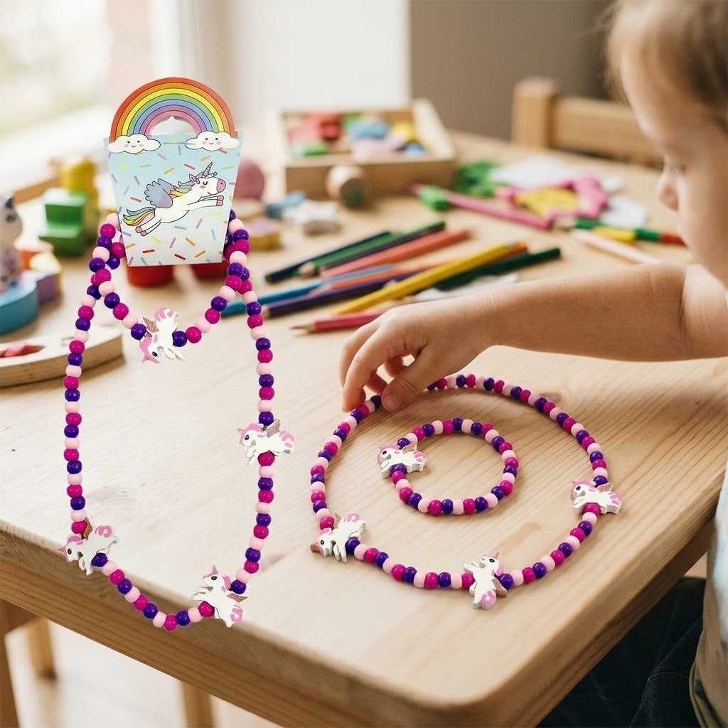 Wooden Unicorn Bracelet and Necklace Jewellery Set - lifestyle photo