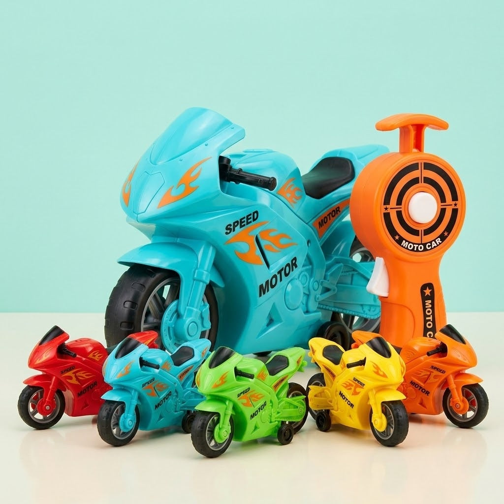 Toy Motorbike with Spring Launcher 8 cm - studio photo