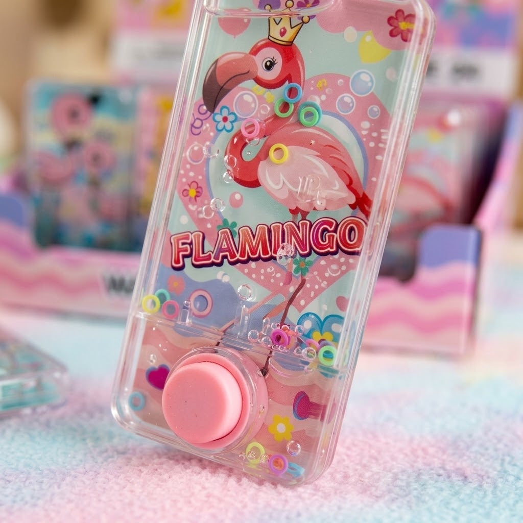 Pink Flamingo Water Ring Toss Game Phone Shape - close-up