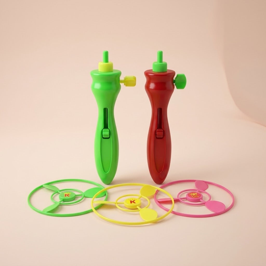 Pull String Propeller Launcher Flying Toy 8 cm - studio photo