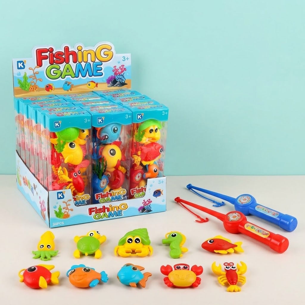 Magnetic Fishing Game Rod and 4 Sea Animals - studio photo