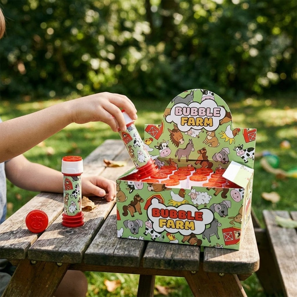 Farm Animals Bubbles Bottle with Maze Game Cap - lifestyle photo