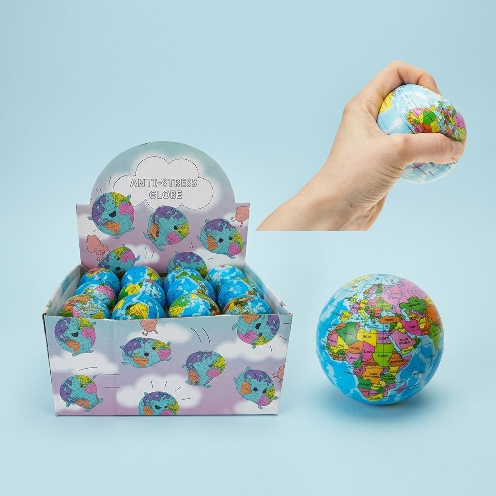 Globe Stress Ball World Map Squeeze Ball 7.6 cm - studio photo