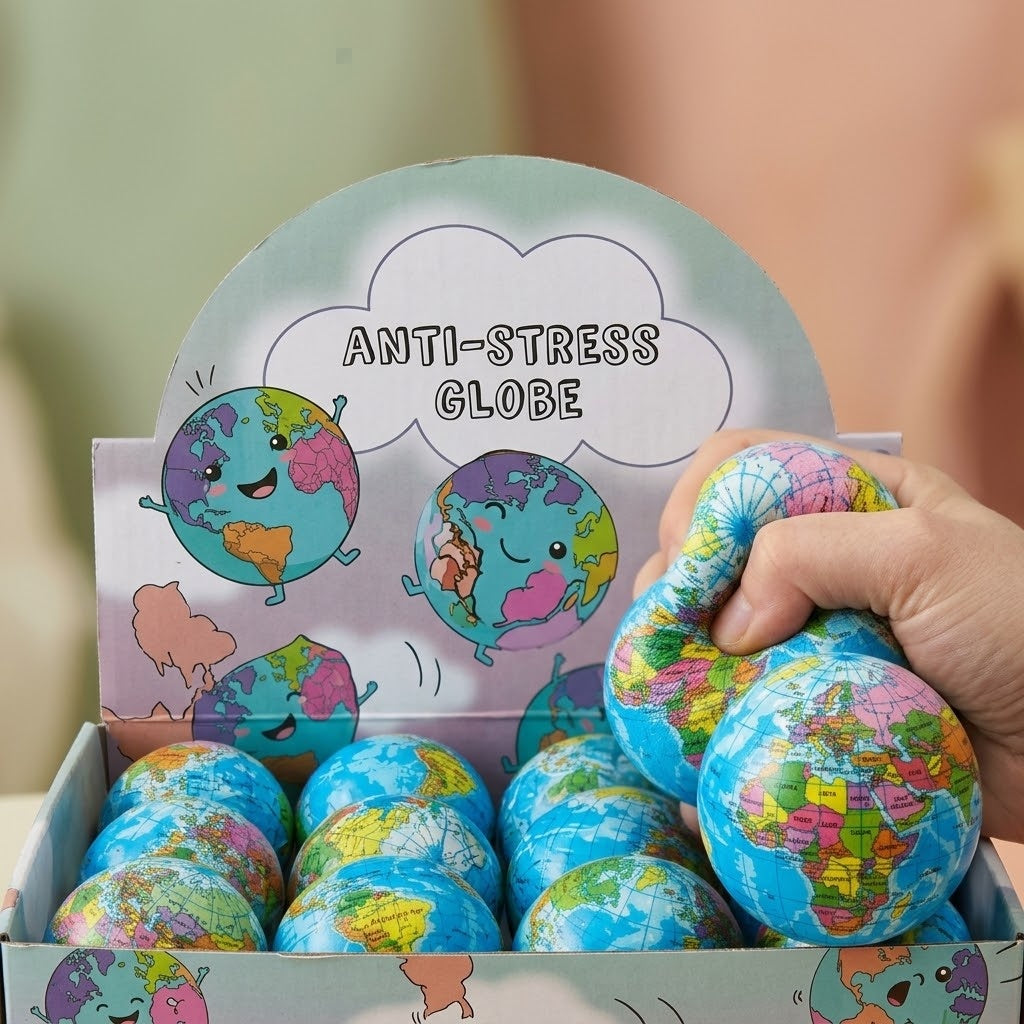 Globe Stress Ball World Map Squeeze Ball 7.6 cm - close-up