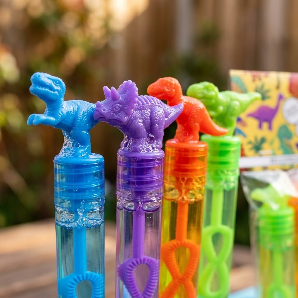 Mini Dinosaur Bubbles Tube 11 cm Party Favour - close-up