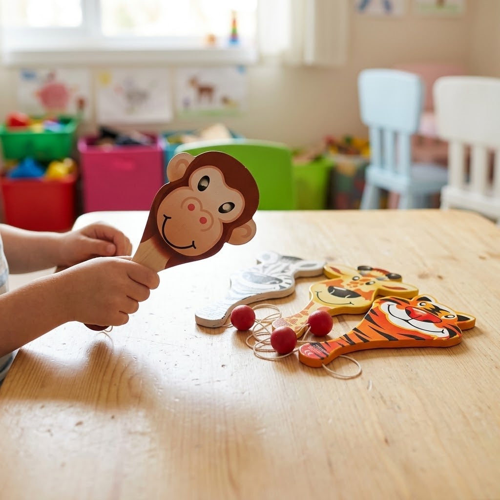 Wooden Paddle Ball Jungle Animals 23 cm - lifestyle photo