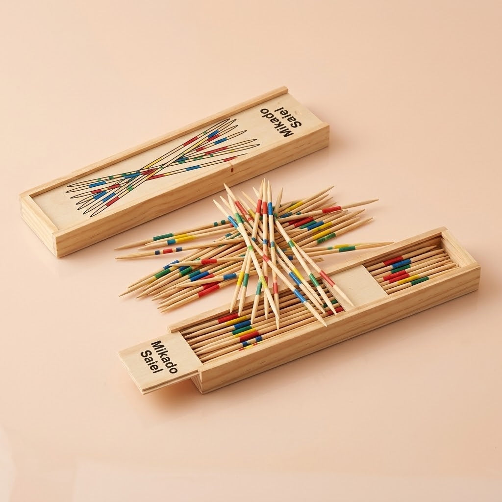 Pick Up Sticks Mikado Game in Wooden Box 19 cm - studio photo