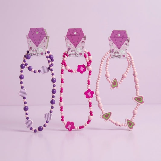 Wooden Princess Bracelet and Necklace Jewellery Set - studio photo