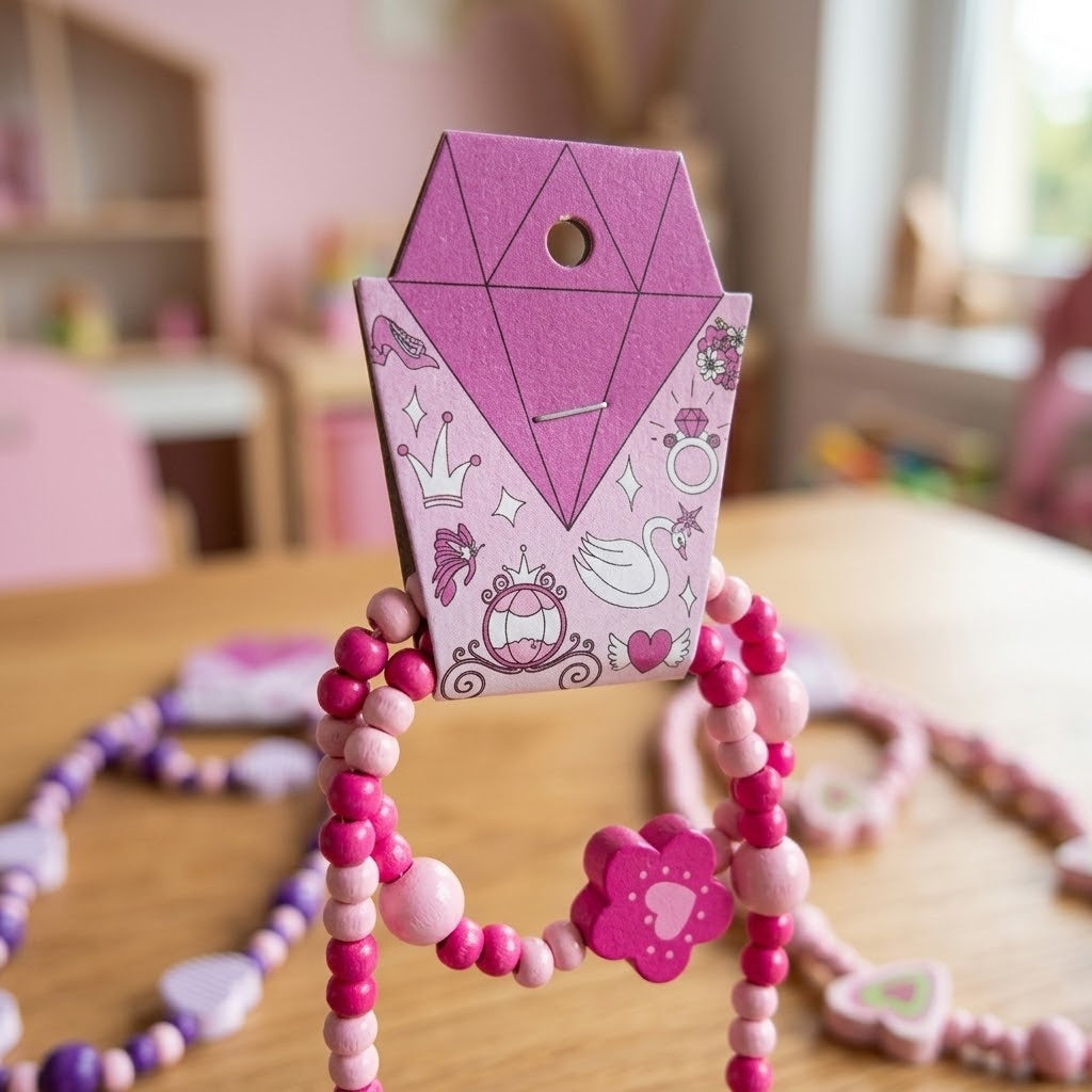 Wooden Princess Bracelet and Necklace Jewellery Set - close-up
