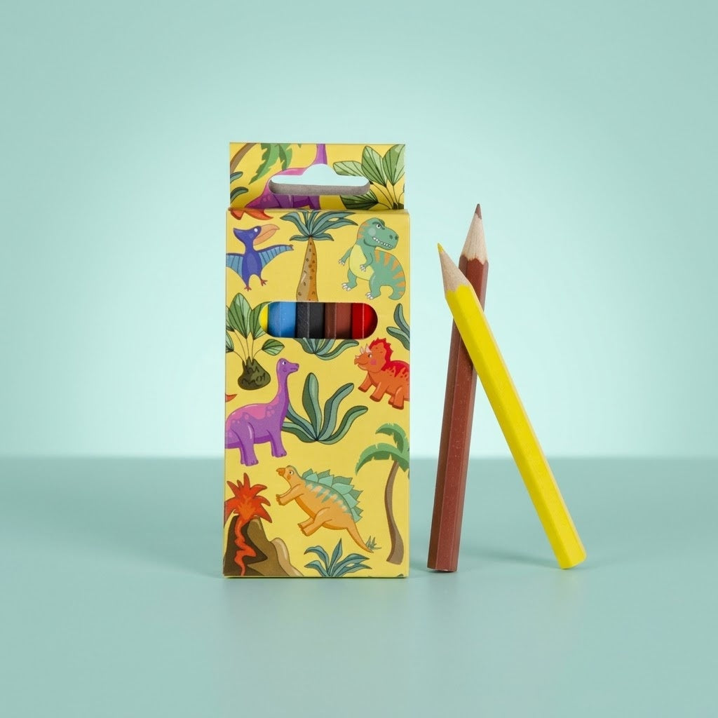 Dinosaur Coloured Pencils Box of 6 Party Bag Filler - studio photo