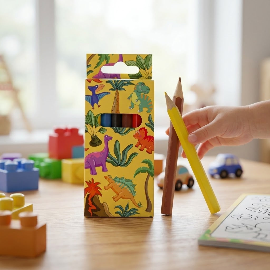 Dinosaur Coloured Pencils Box of 6 Party Bag Filler - lifestyle photo