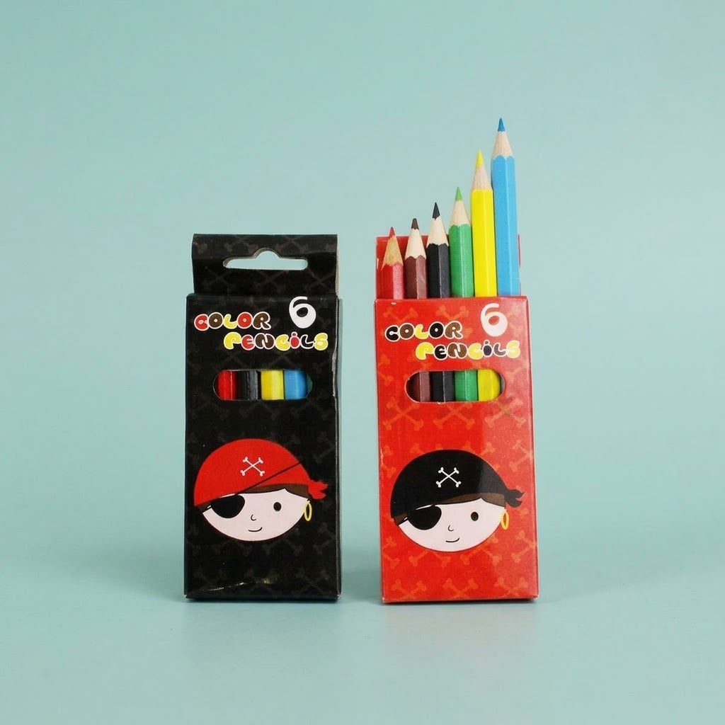 Pirate Coloured Pencils Box of 6 Party Bag Filler - studio photo