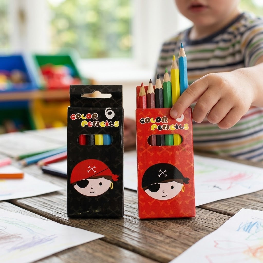 Pirate Coloured Pencils Box of 6 Party Bag Filler - lifestyle photo