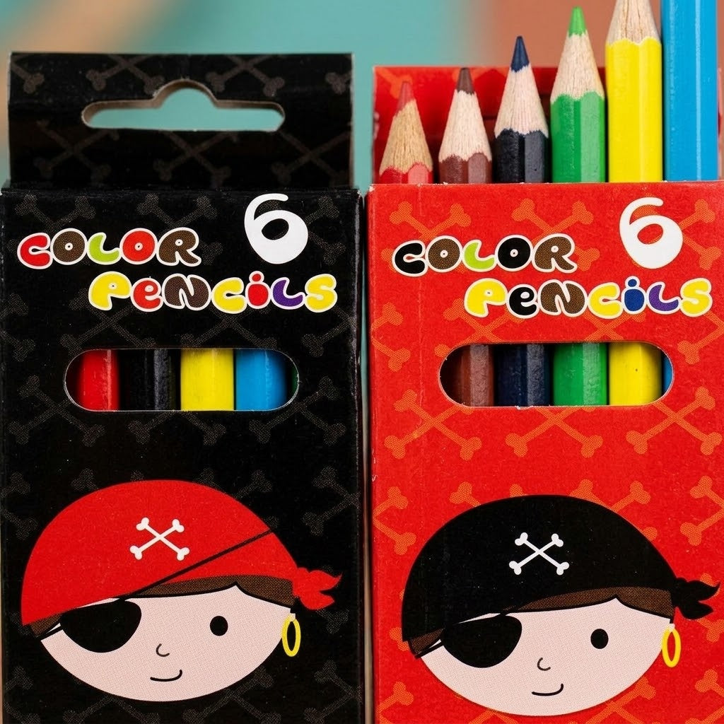 Pirate Coloured Pencils Box of 6 Party Bag Filler - close-up