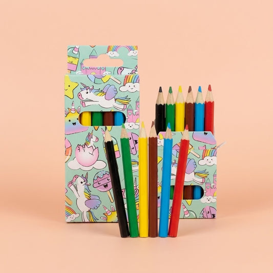 Unicorn Coloured Pencils Box of 6 Party Bag Filler - studio photo