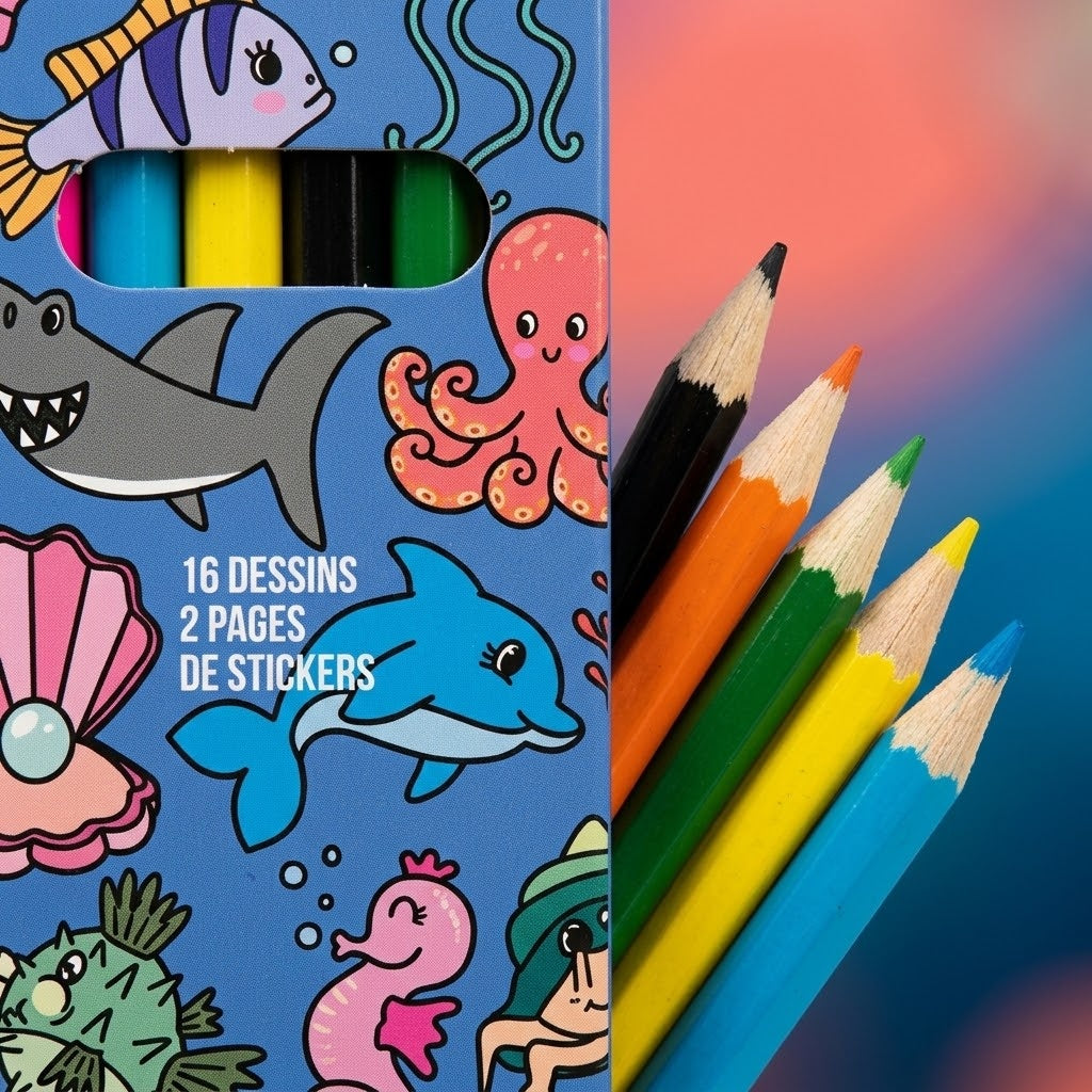 Sea Animals Coloured Pencils Box of 6 - close-up
