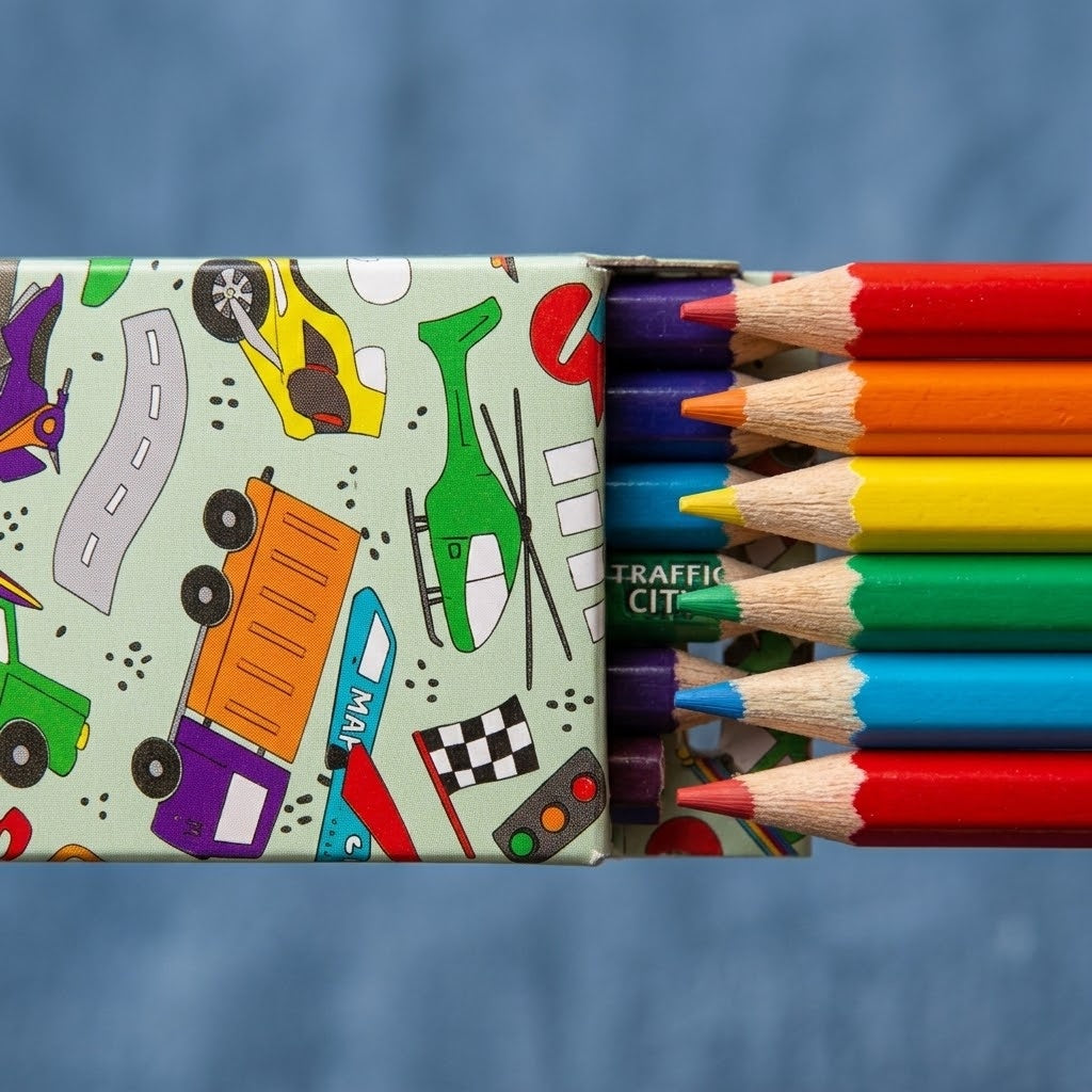 Vehicle Colouring Pencils Mini Pencil Set Box of 6 - close-up