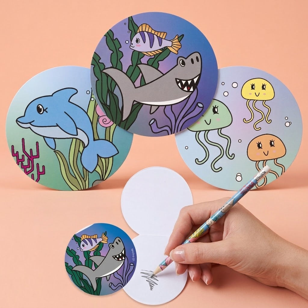Sea Animals Round Notepad 8.5 cm 26 Pages - studio photo