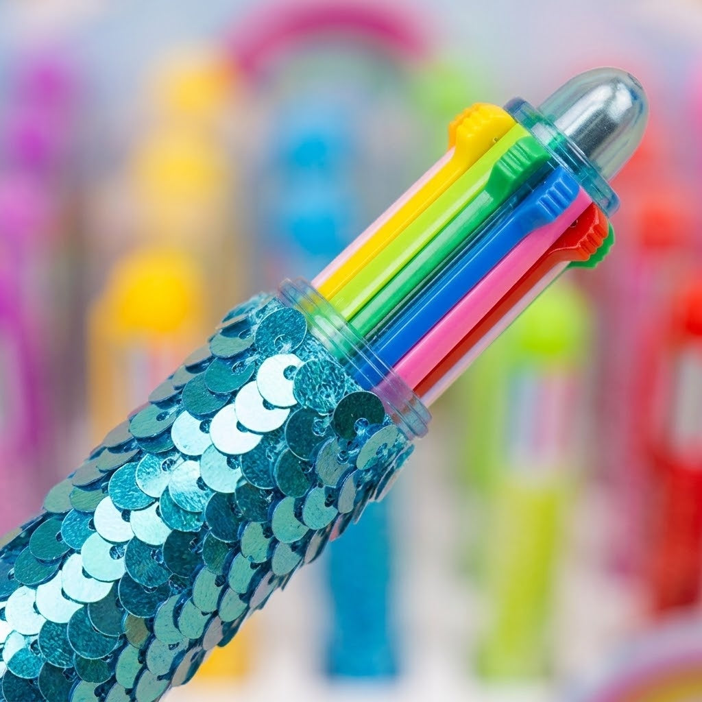 Sequin 6-Colour Ballpoint Pen Novelty Multicolour Pen - close-up
