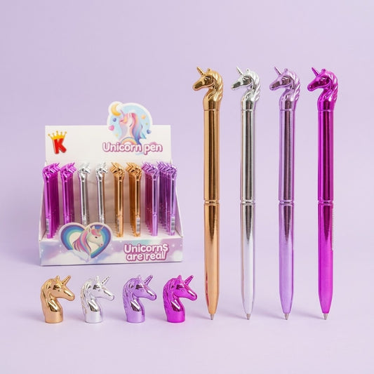 Metallic Effect Unicorn Pen Novelty Pen - studio photo