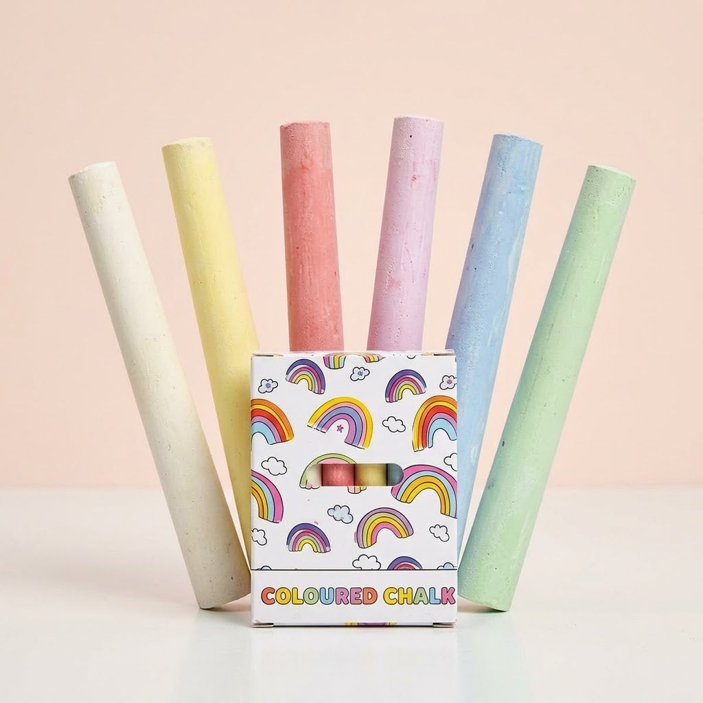 Coloured Chalk Box of 12 Kids Chalks - studio photo