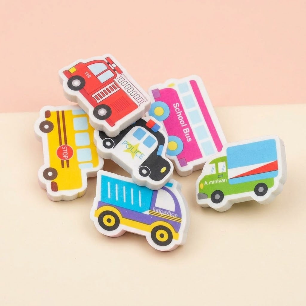 Vehicle Shaped Erasers Novelty Rubbers 4.5 cm - studio photo