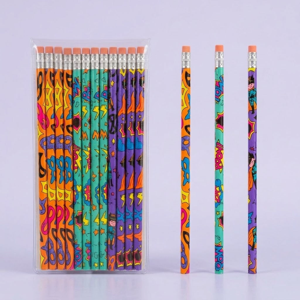 Superhero Pencil with Eraser 18 cm Party Favours - studio photo
