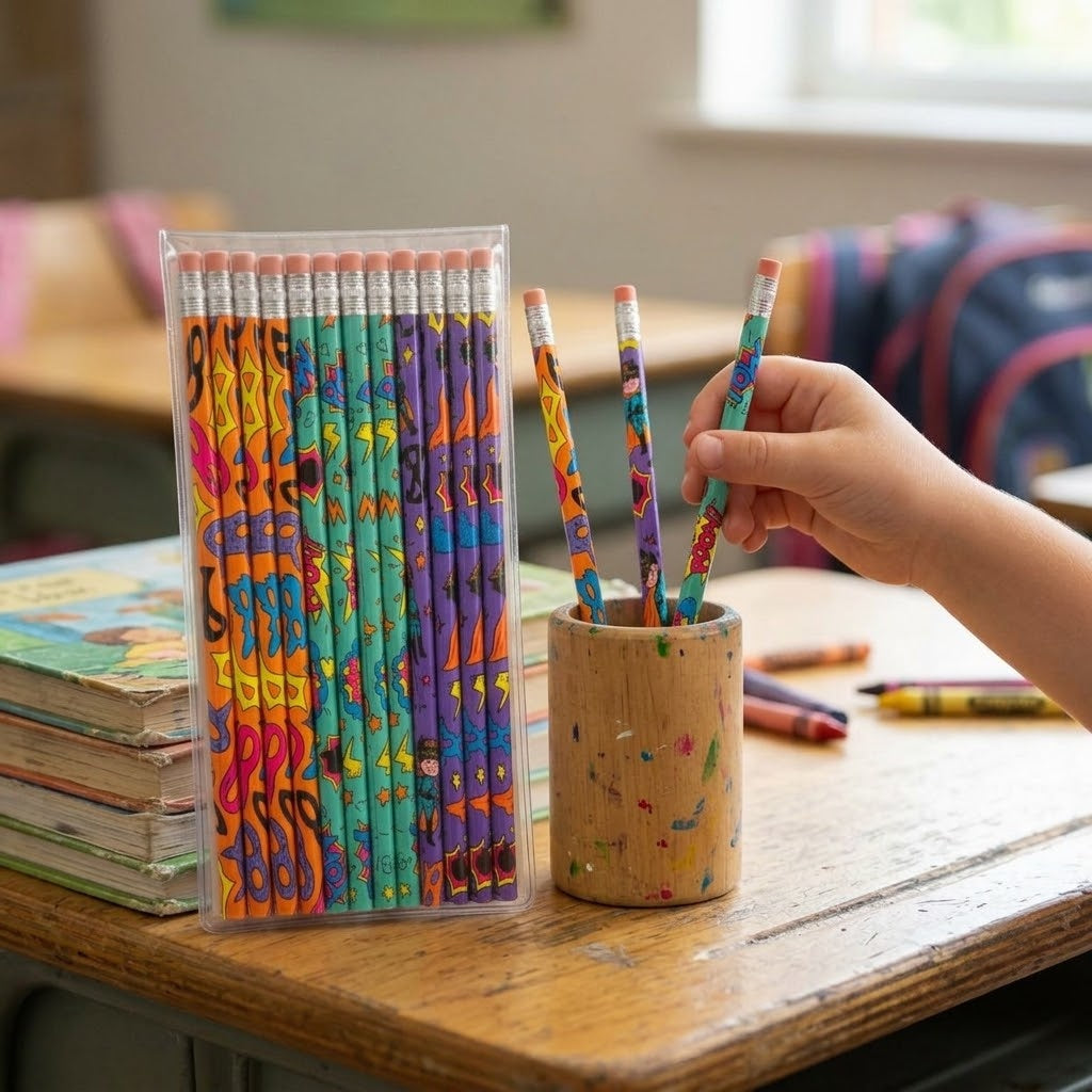 Superhero Pencil with Eraser 18 cm Party Favours - lifestyle photo