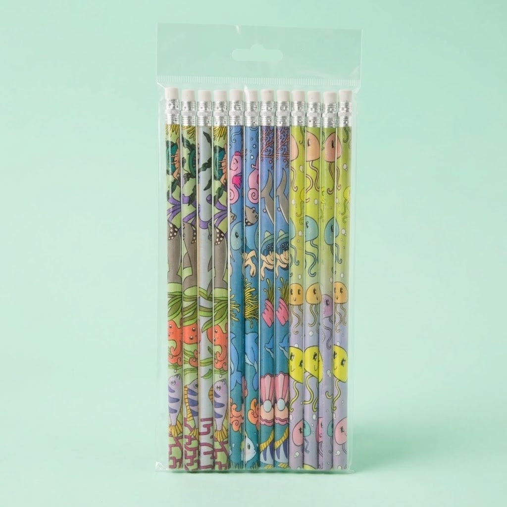 Ocean Animals Pencil with Eraser Party Bag Filler - studio photo